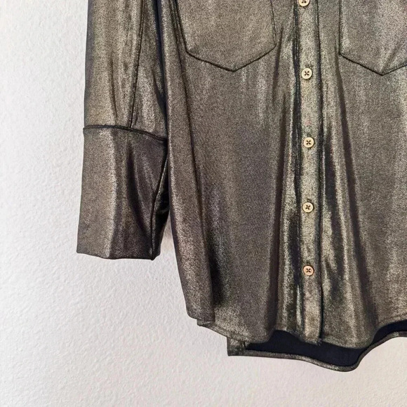 Samantha Dru Copper Metallic Holiday Party Button Down Top Size Small - Picture 3 of 5